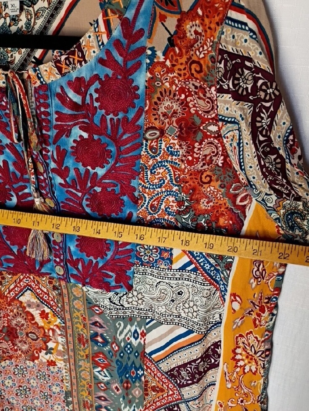 John Mark Women's Multicolor  Boho Embroidered Tunic-Mustard, Teal, Burgundy XL - Picture 6 of 8